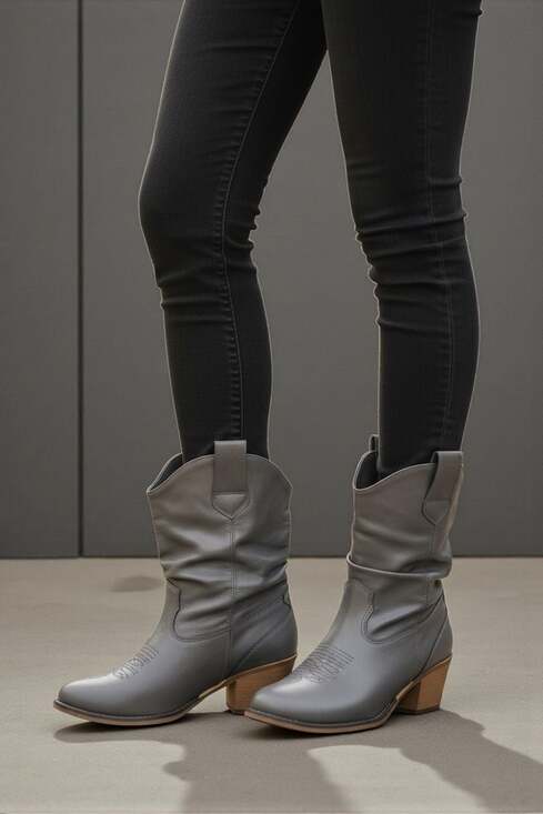 Charles Albert Women's Gray Modern Western Distressed Cowboy Boots - Picture 3 of 6